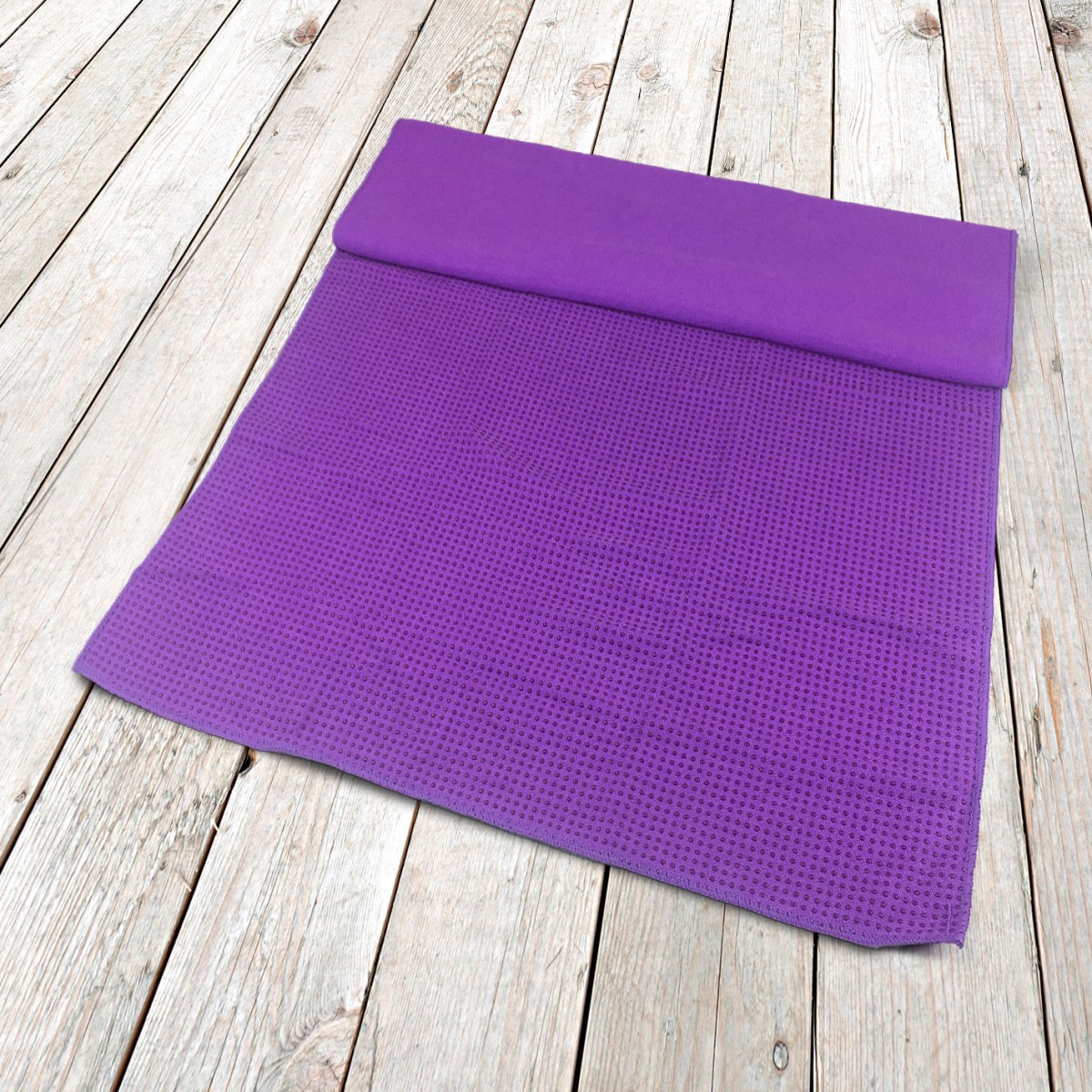 Toalla de yoga con agarre pegajoso-Mejor toalla antideslizante para yoga  caliente gris con acabado púrpura nueva